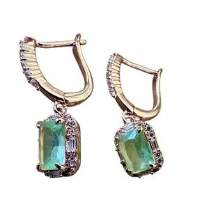 BP Bomb Party Dangle Drop Earrings - Light Green Stone - Rose Gold Plated